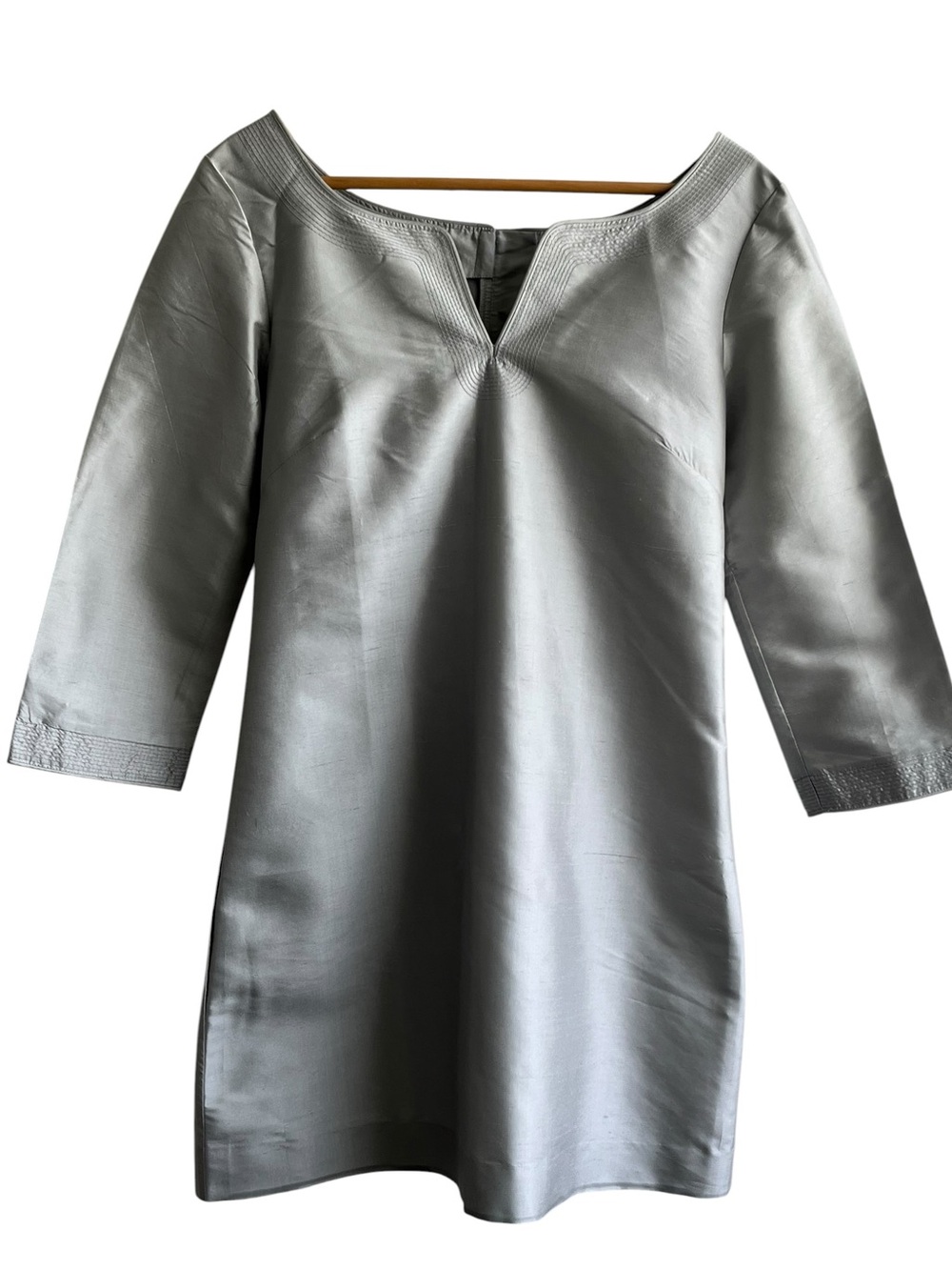 J. Crew Icy Silver Blue Silk Shift Dress with Notch Neck Sz 2